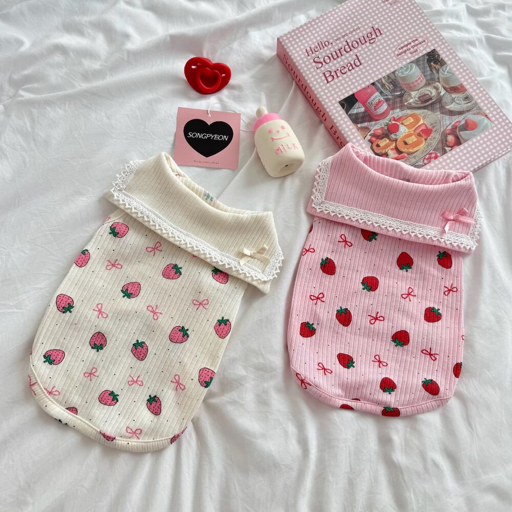 M/即納【songpyeon】Strawberry Sailor Collar Sleeveless Tee (2color)