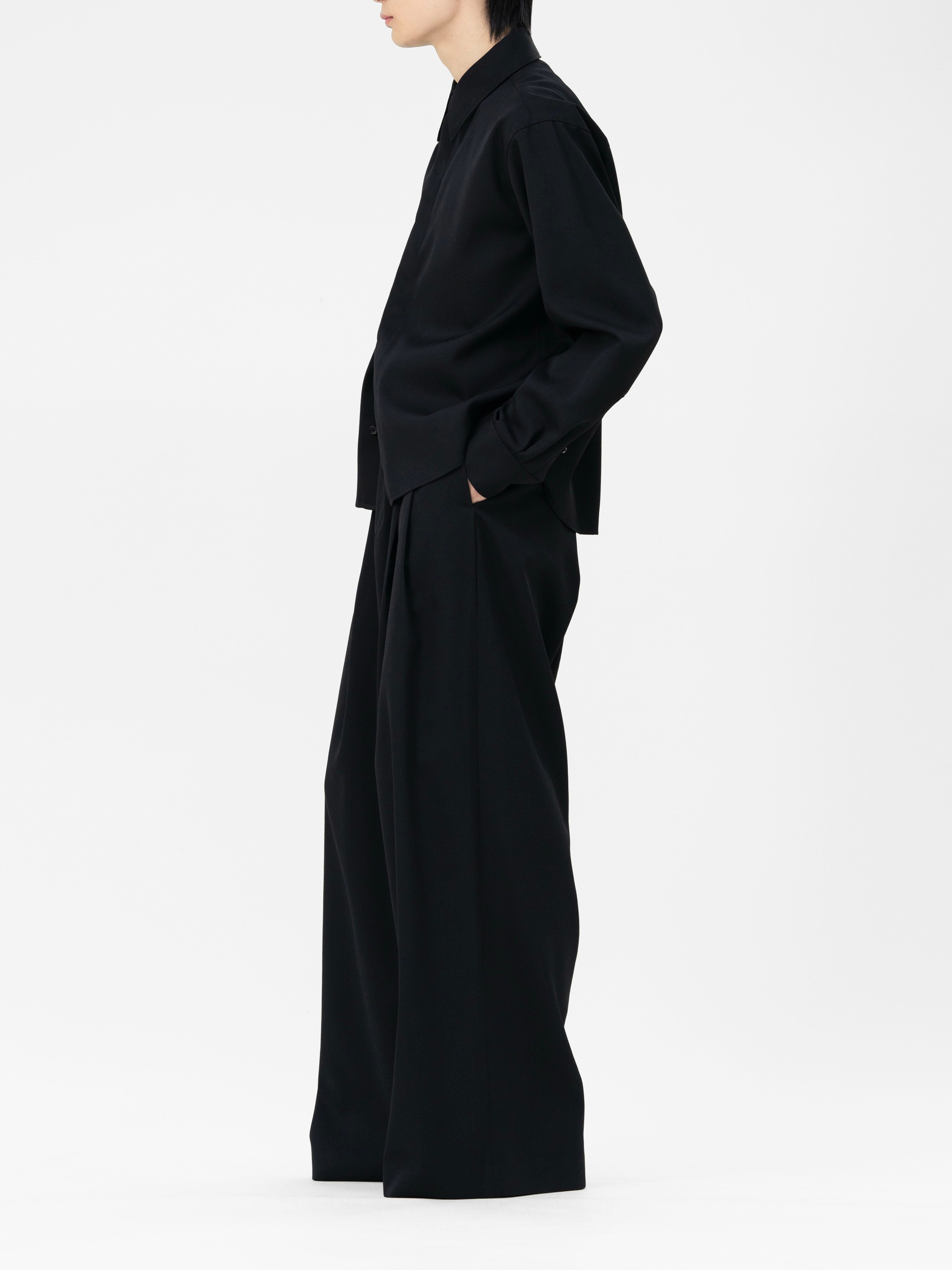 オ*バ様 LAPIIS HEAVY WOOL GABARDINE DOUBLE HEAVY WOOL GABARDINE OVER WIDE TUCK TROUSERS【BLACK】 | lapiis