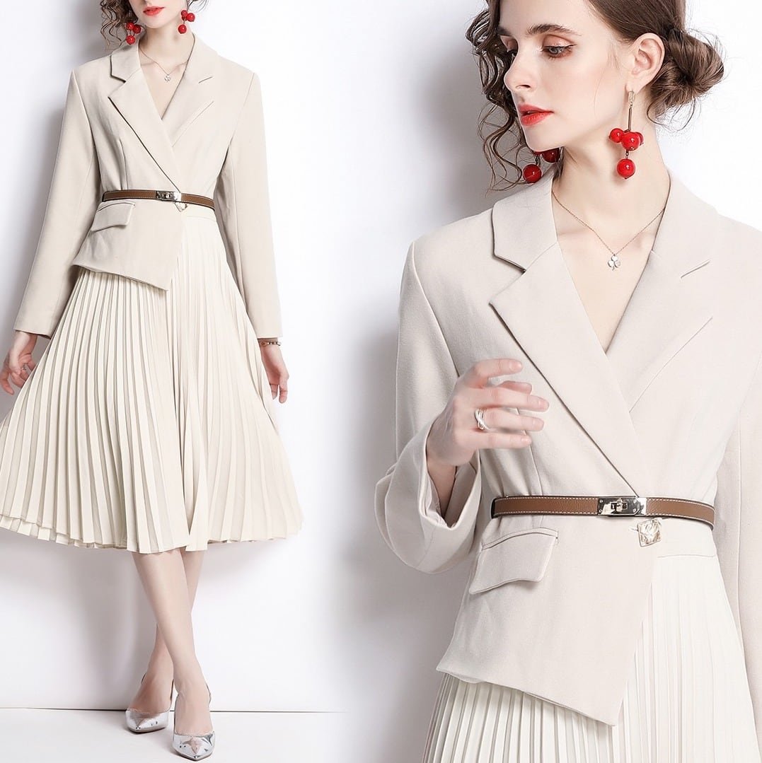 ワンピース スーツ ドレス Aライン プリーツ ベルト付き ~3XL 7ecd2f97b754c6ed81f893a6d49c5e
