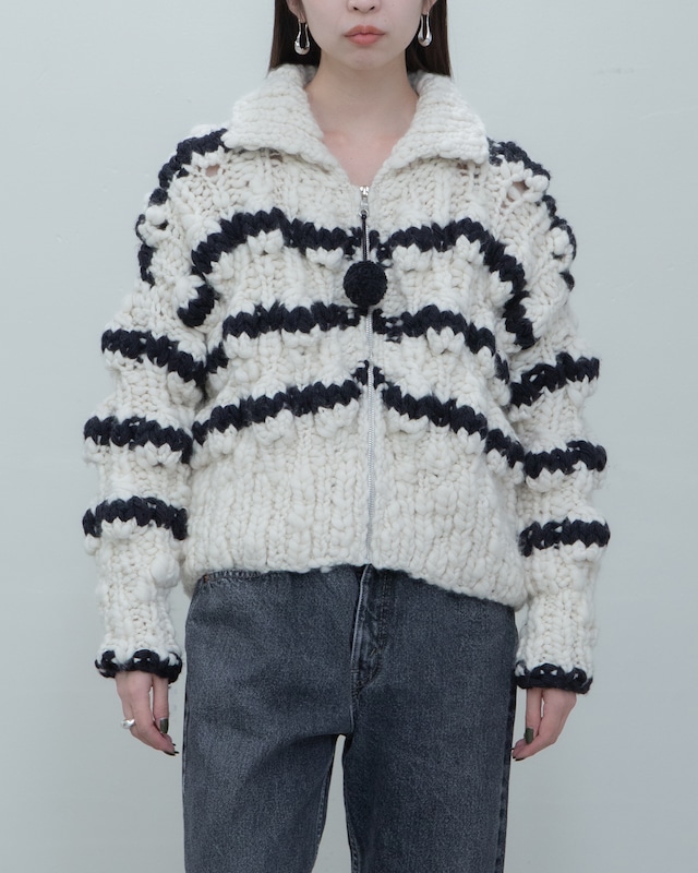 MAYDI - NEVADO BICOLOR / chunky zip-up w/ collar striped bomber jacket.