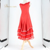 社交ダンス 衣装 スタンダード ドレス ワンピース アカツキ商事 パーティドレス ホワイト系 レッド系 赤 白 フリル ティアード ノースリーブ フレアワンピース ストライプ風 切替 ライン フィット感 伸縮性あり ファスナー バックファスナー 胸パッド付き 結婚式 二次会 発表会 舞台 レトロ ガーリー 上品 大人可愛い 素敵 綺麗 華やか 柔らかい イベント用 ポリエステル カラーコーデ 赤白 白系 振り付け対応 動きやすい ライトダンス競技 カラー映え コーディネート Lサイズ 相当 サイズ感