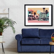 Venice｜西海岸ベニスビーチを抽象的に描いたヴィンテージ風アートポスター｜夏気分を高めるレトロミニマルデザイン｜リビング寝室玄関に映える風景アート｜カリフォルニアの抜け感を添える一枚A4ポスター