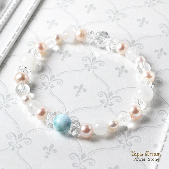 頑張り続けた心を解放するのお守り | ラリマー、レインボームーンストーンのパワーストーン ブレスレット
