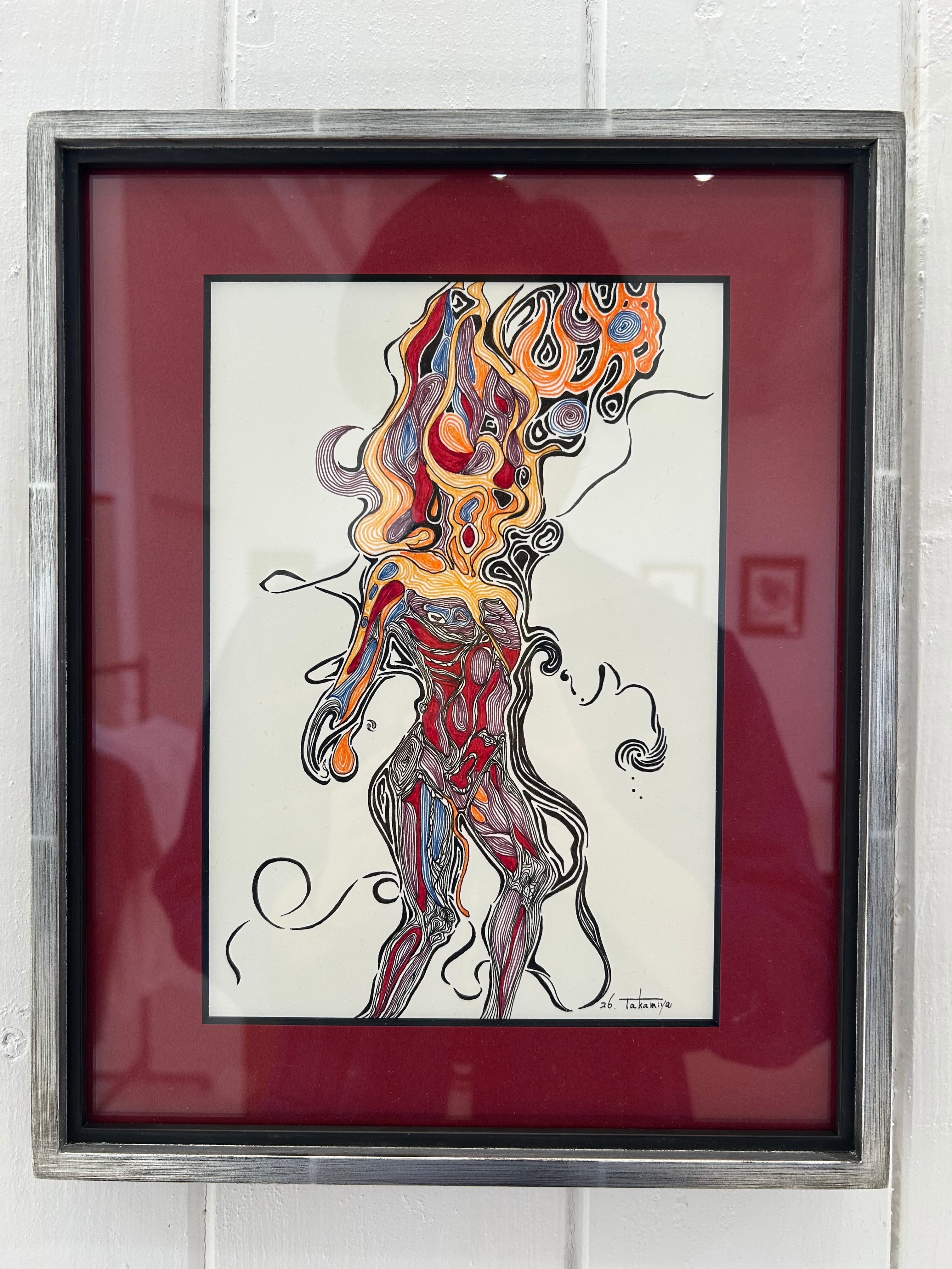 最終価格！！ 定価38,000円　⭐️ イシイリョウコ　一点ものペン画 サインペン画／龍】58.5㎝×50.5㎝／額装済／手書き／一点もの | 高宮