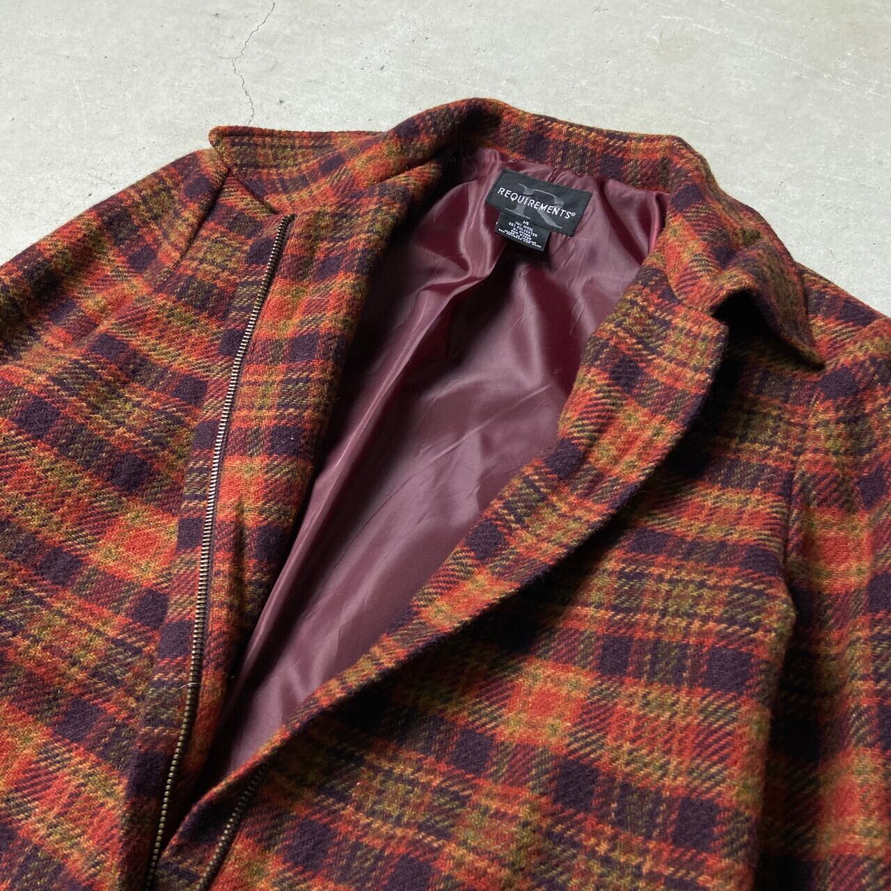 REQUIREMENTS フルジップ チェック柄 ウールジャケット レディースL