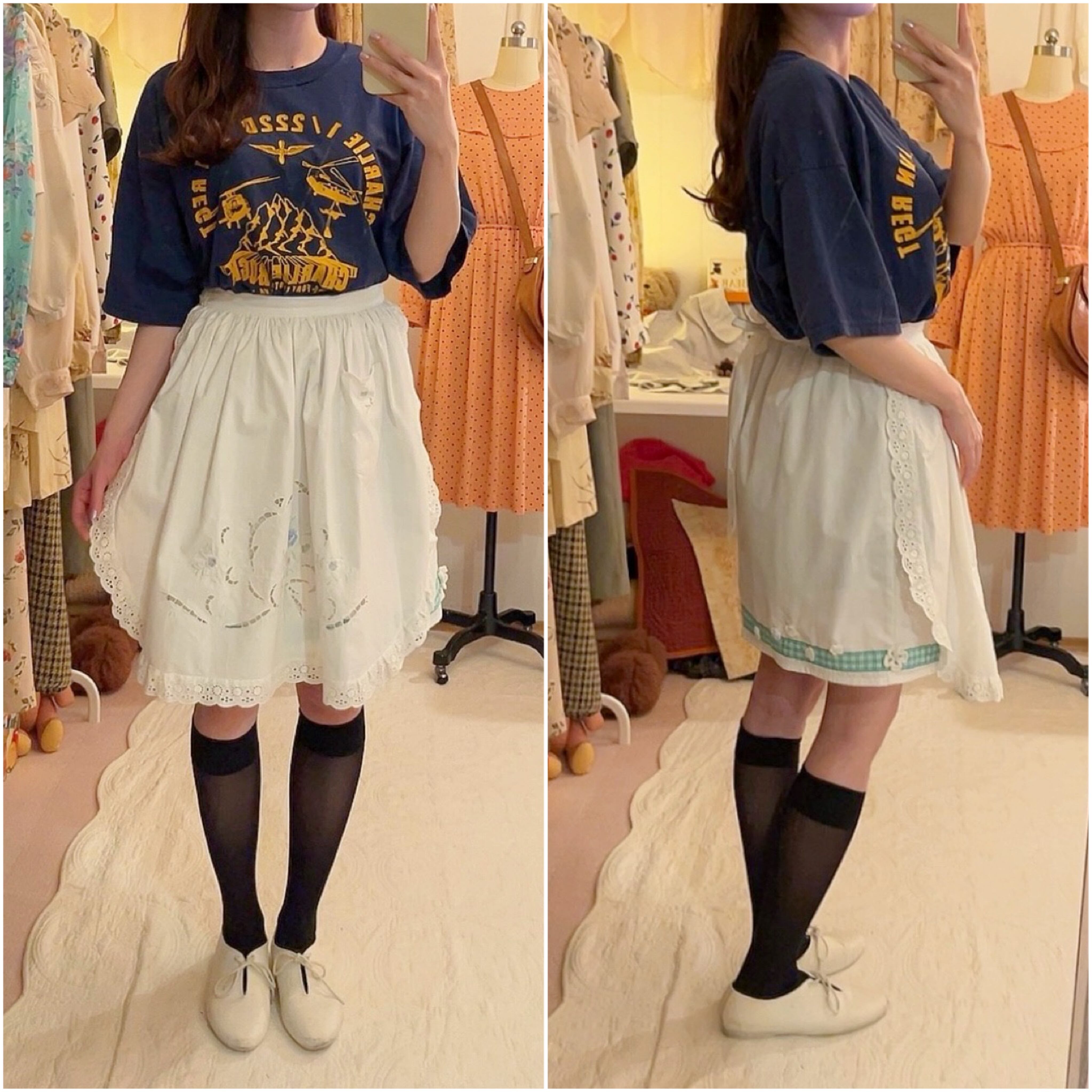 remake : white flower apron mini skirt