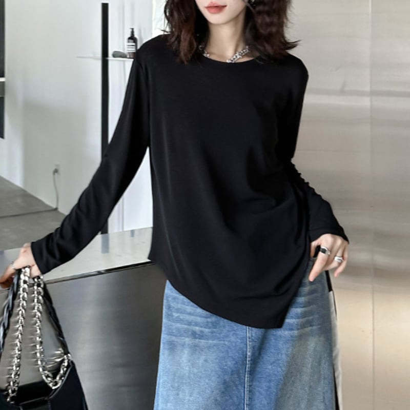 アシンメトリーラウンドネックルーズシャツ BL0401