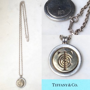 vintage TIFFANY silver × k18 logo engraved coin pendant necklace