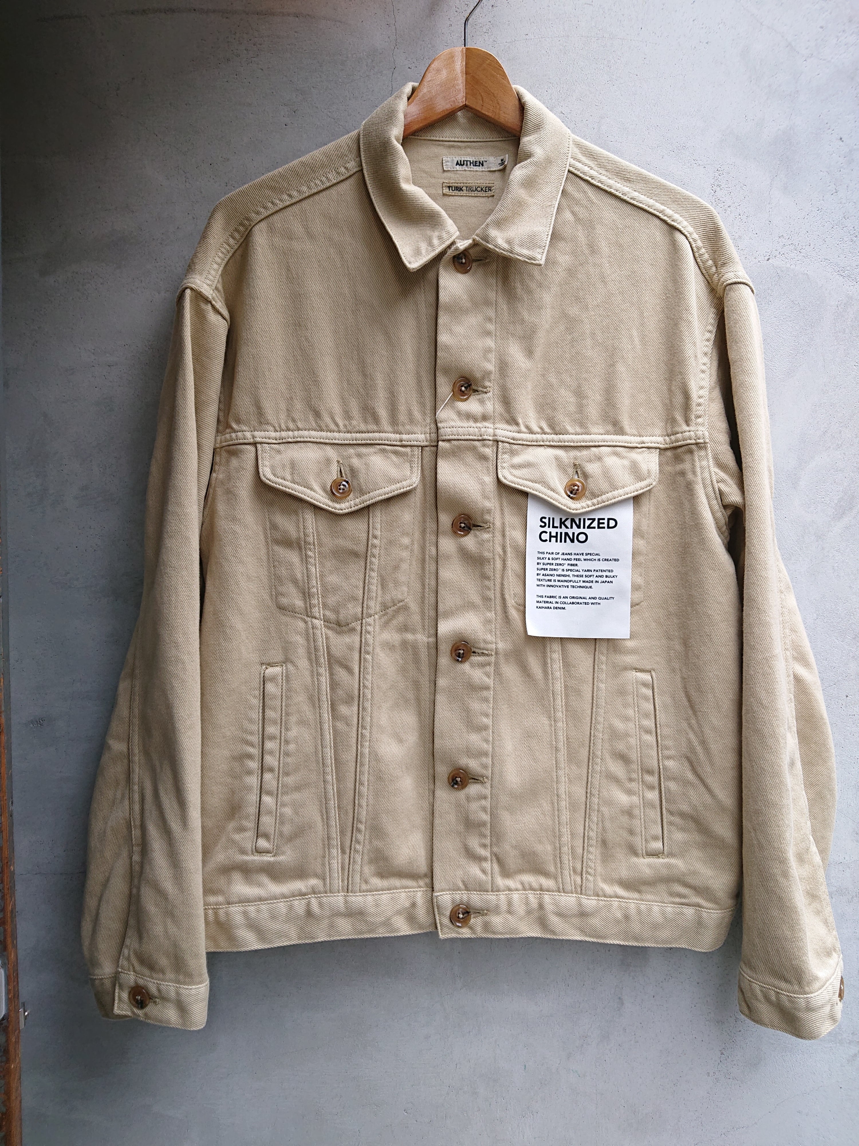 AUTHEN "SILKNIZED CHINO TRUCKER JACKET" Beige Color