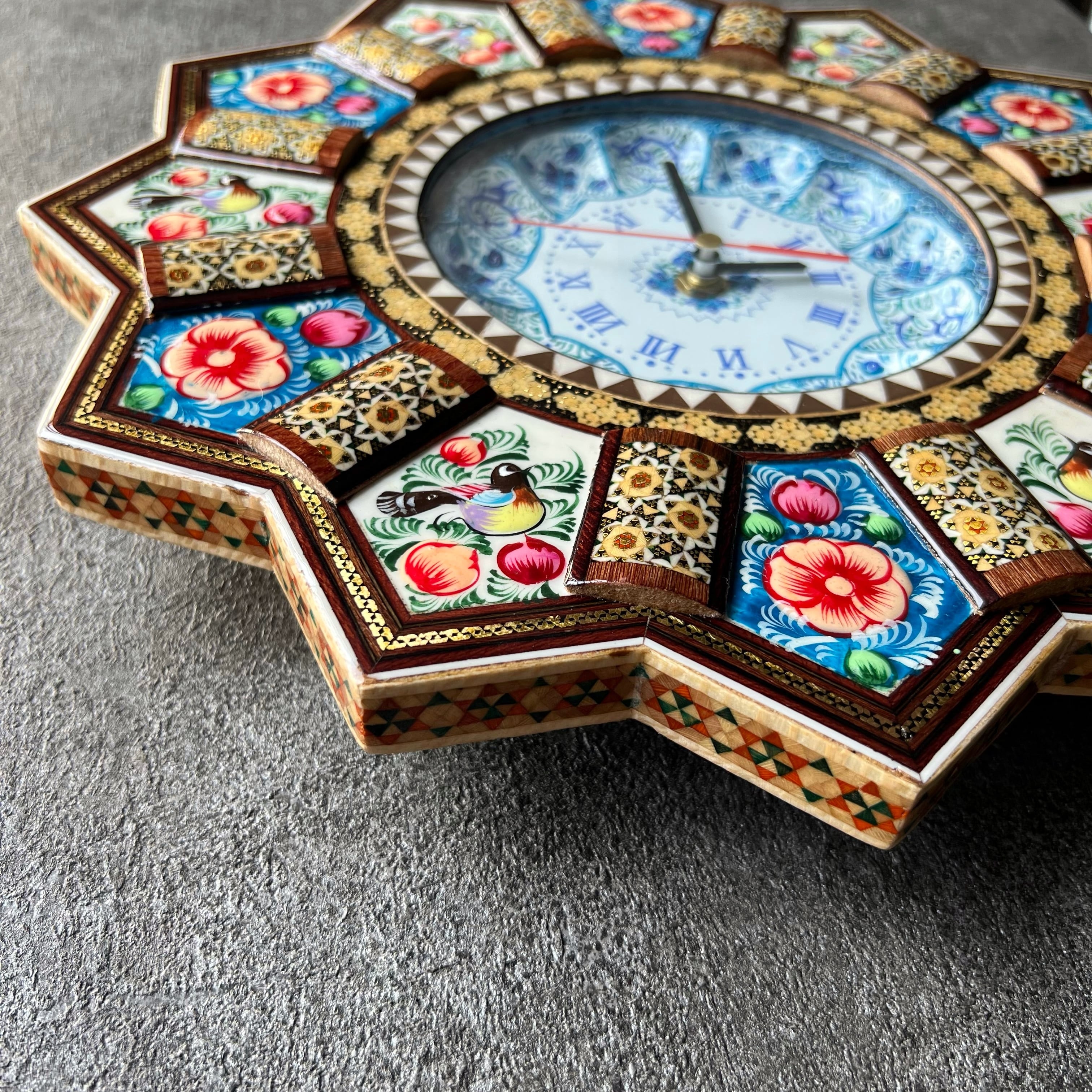 象嵌細工（ハータムカーリー）時計 Mサイズ（Φ32cm）ターコイズ