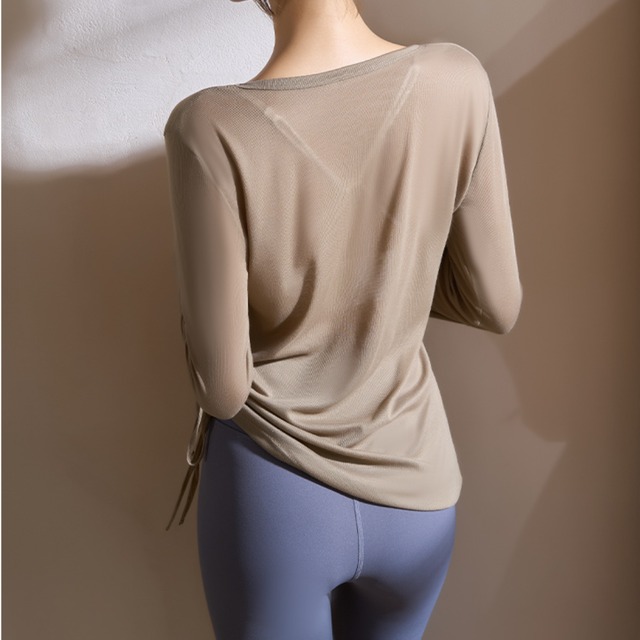 シースルー  サイドドローストリング  Vネックトップス 4col　D00136