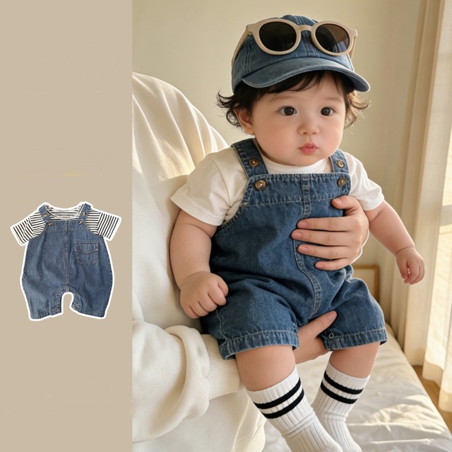【BABY】デニムポケット付きサロペット