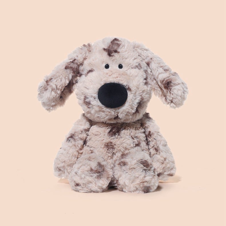 ,ふわふわ癒やしのぶち柄犬ぬいぐるみ(30cm)