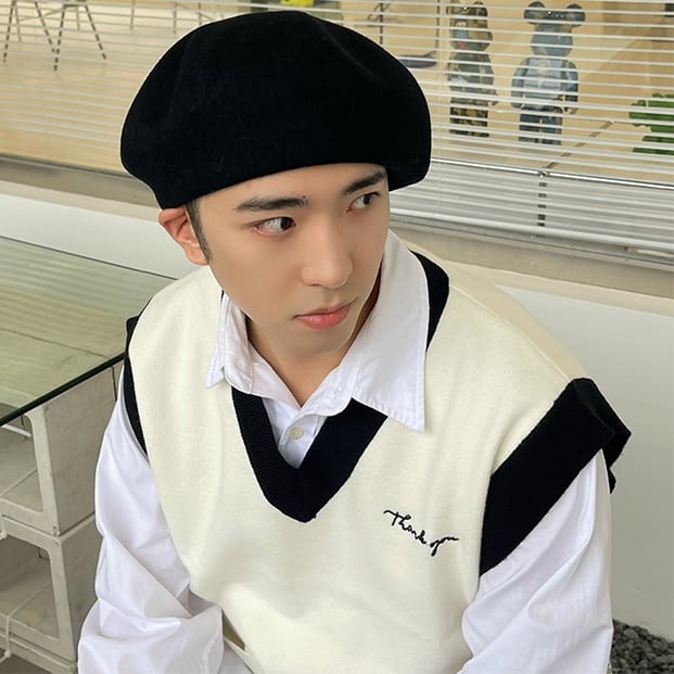 【予約販売】ベレー ベレー帽 メンズ 帽子 ハット ウール クラシック レトロ 防寒 防風 暖かい ブラック お洒落 韓国 トレンド