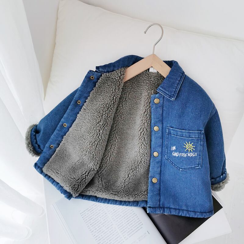 冬デニムジャケットベビーエグインスタイル子供服新生児ラペルトップス男の子と赤ちゃんのファッションプラスベルベット暖かい冬の服 Duduベイビー43460317877