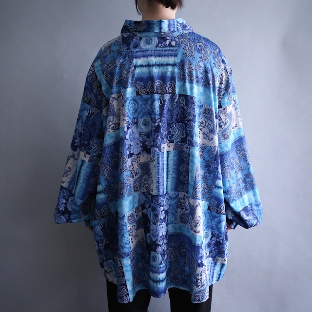 beautiful blue flower and paisley pattern over wide silhouette shirt