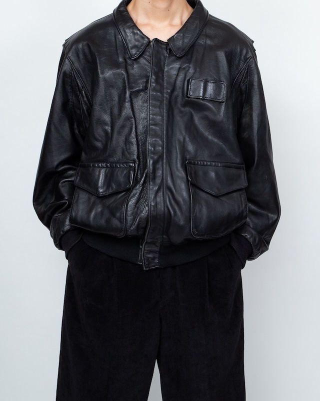 A-2 type leather zip jacket