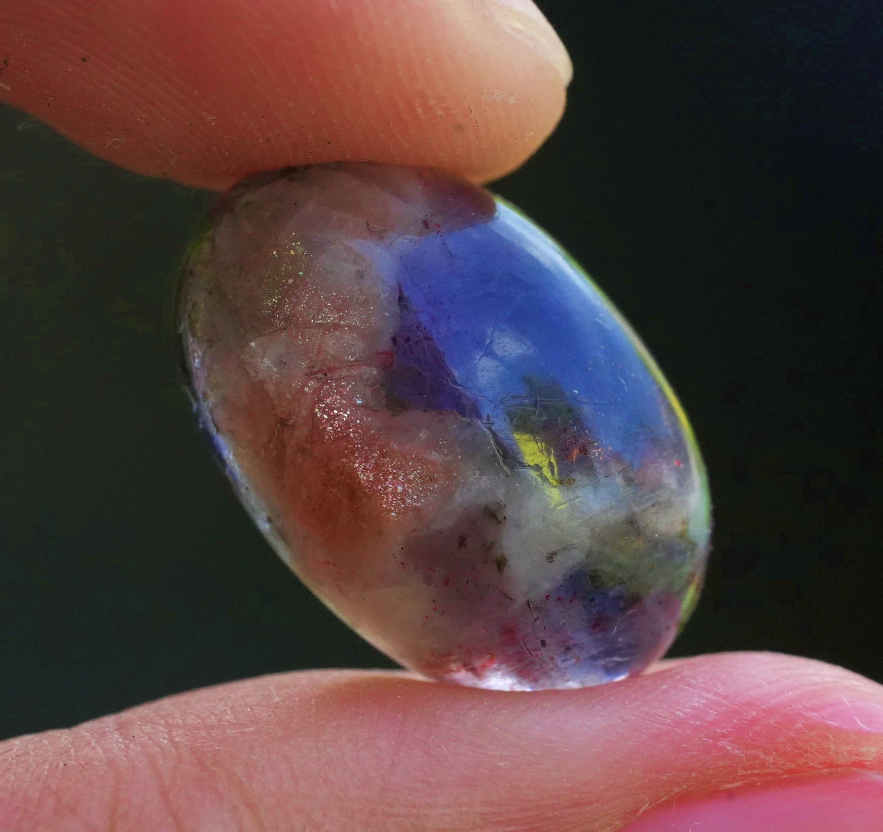 虹インクルージョン入り☆アイオライトサンストーン s1574 | Funky