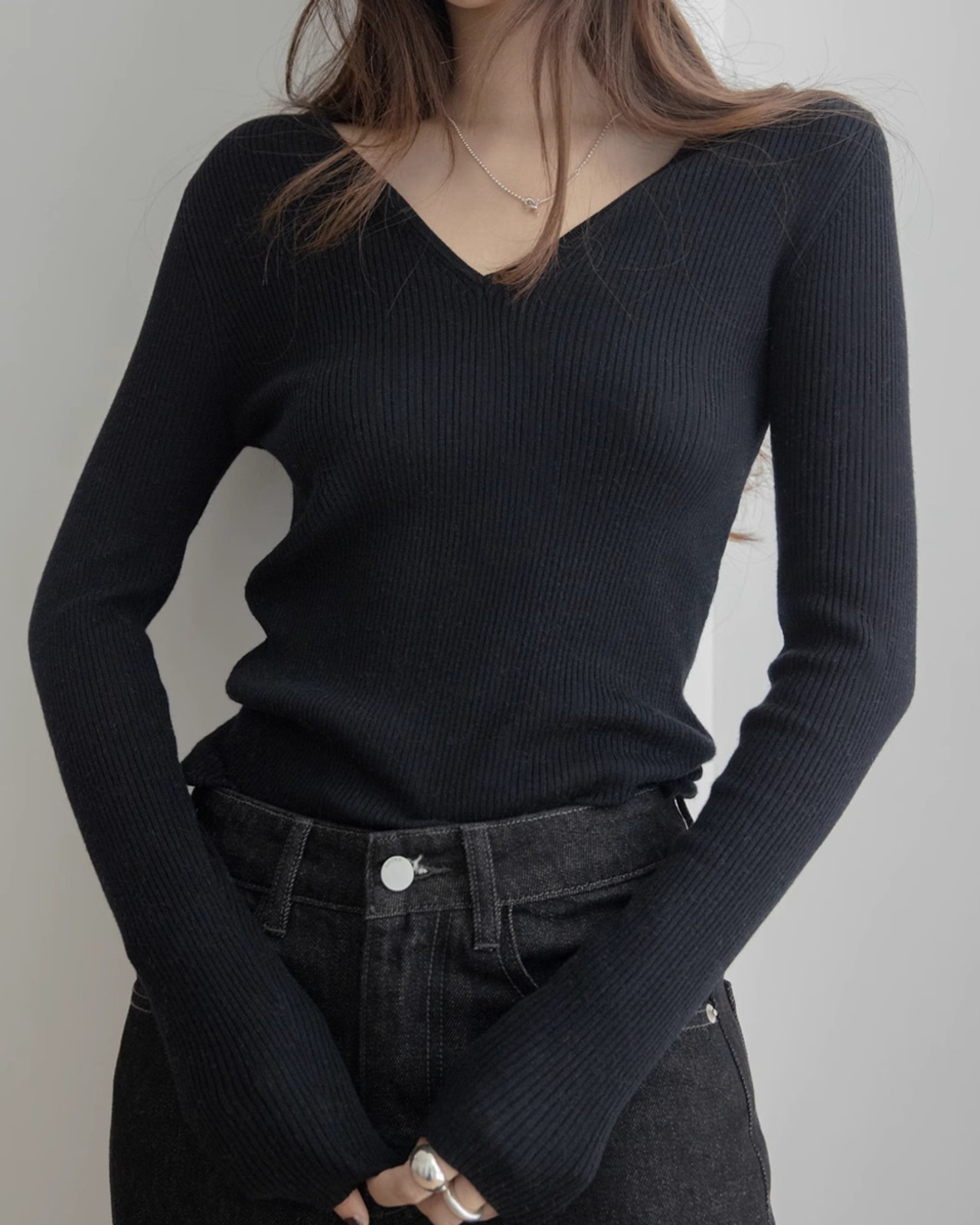 V-neck slim rib Knit T20334