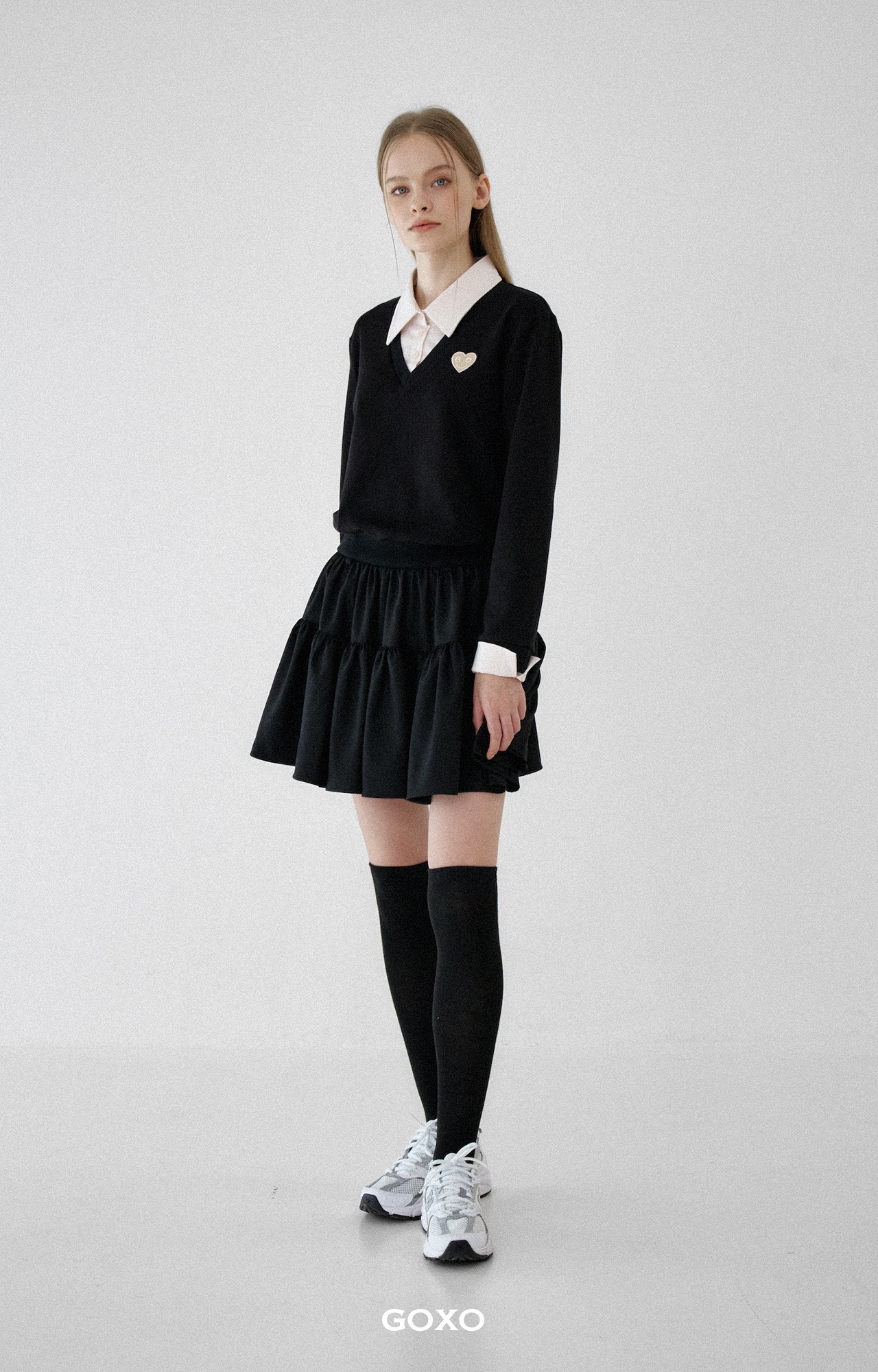 GOXO ゴーエックスオー ゴルフウェア スマイルハートダブルフレアスカート ブラック