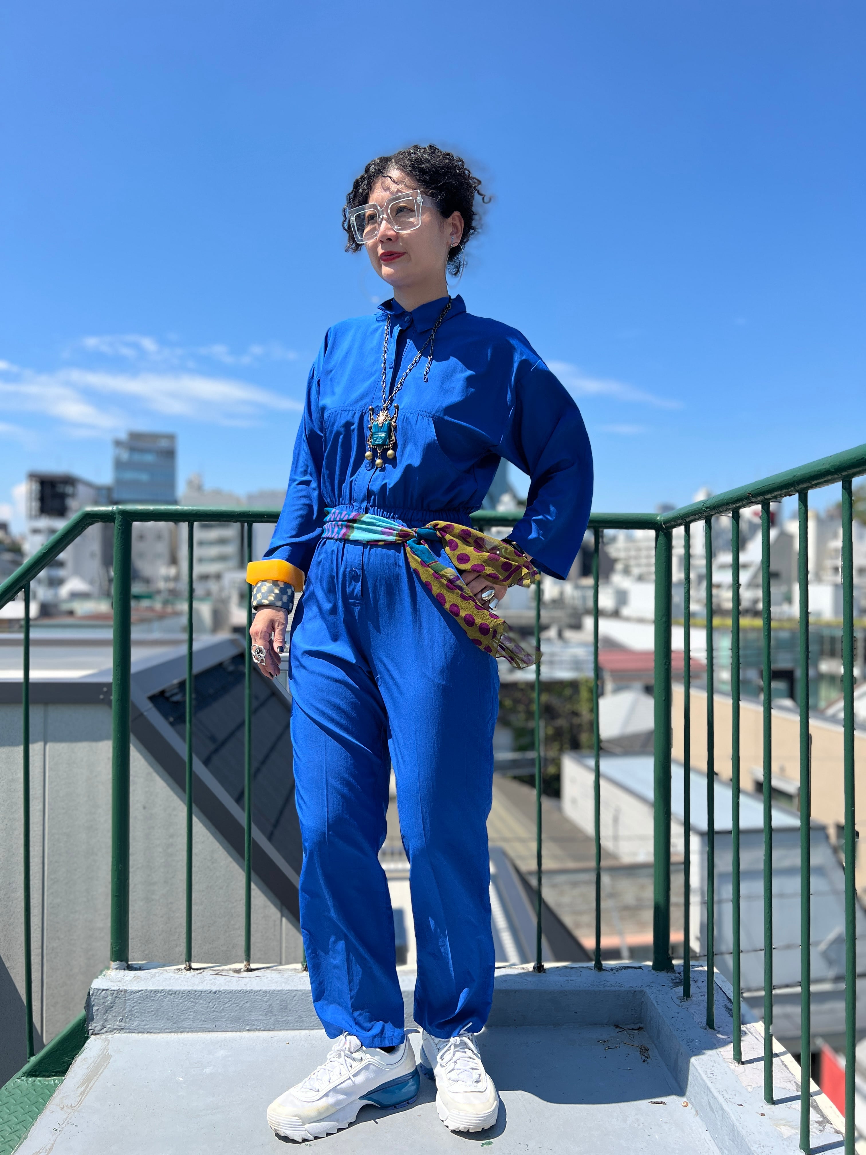 Vintage royal blue × simple poly jumpsuits