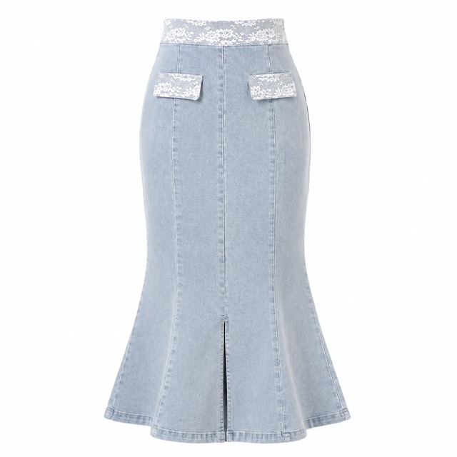 Lumignon original ♥ Denim lace mermaid skirt 【ライトブルー】