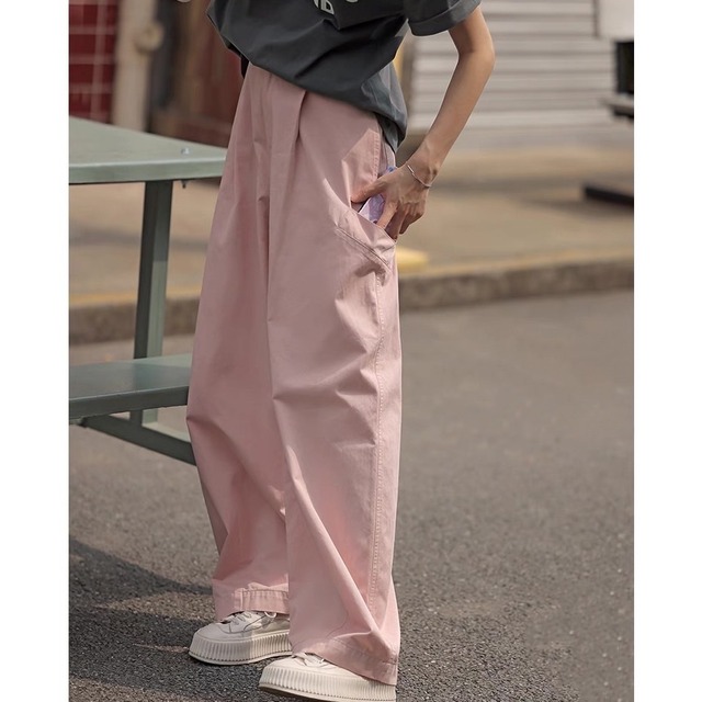 Cotton tuck wide pants 972