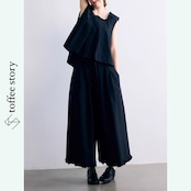 【2color】可愛いに包まれた♡立体フラワー装飾付きスクエアネックノースリーブトップ&ロングワイドパンツセットアップ 《P0209》