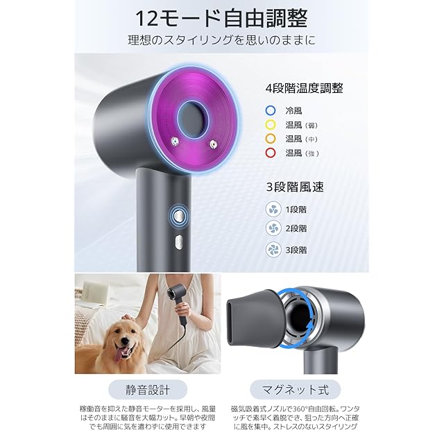 2026新型登場・高濃度5億マイナスイオン】 ドライヤー 大風量 速乾