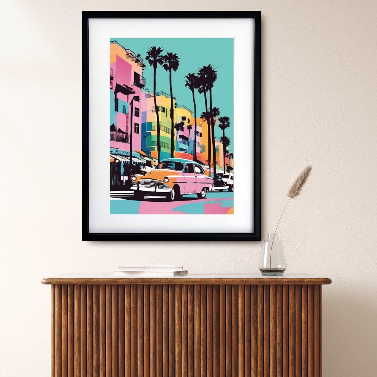 Santa Monica｜カリフォルニアの陽射しを感じるアメリカンヴィンテージポスター｜レトロカラーが映えるおしゃれインテリアA4ポスター