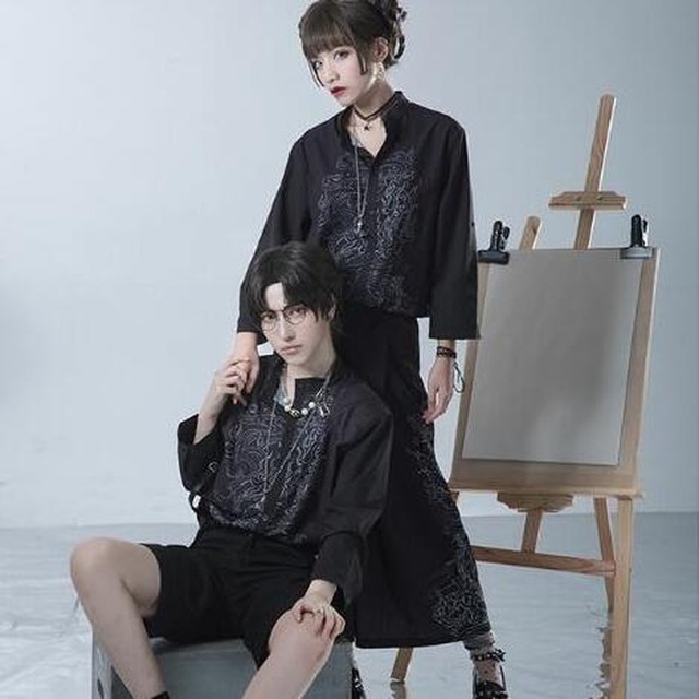 ゴスロリ通販 With U 7分袖 シャツ スタンドカラー ユニセックス ChineseGothic レトロ 病み可愛い 地雷系 バンギャ 原宿系 ゴスロリ服 病み服