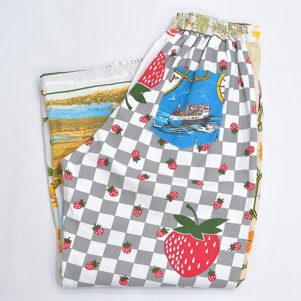 Remakeリメイク ヴィンテージ テキスタイル パッチワーク デザイン 再構築 ワイド ルーズシルエット バギーパンツ ツギハギ 古着 裏地付き レディースW72~86cm