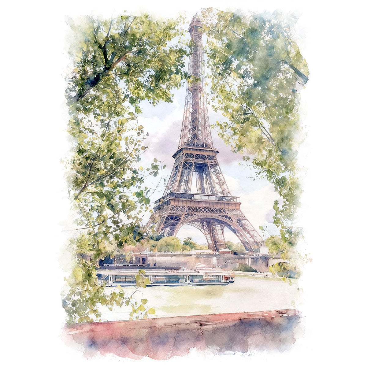 絵画 風景画(街並み) フランス パリ エッフェル塔 インテリアアート額付き 水彩画・油絵調 WAT0734