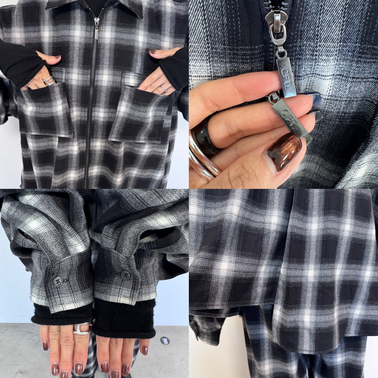 Ombre check asymmetric zip JK/black