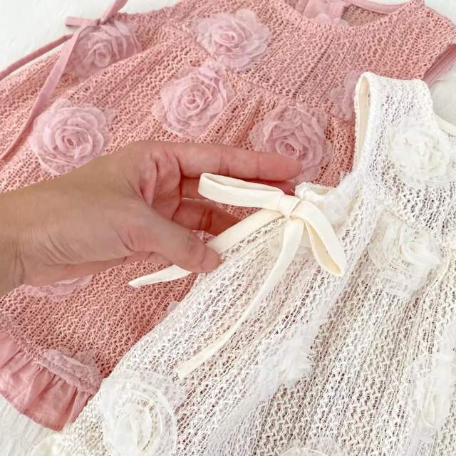 【取寄】レースフラワーワンピース付きのレイラードロンパース