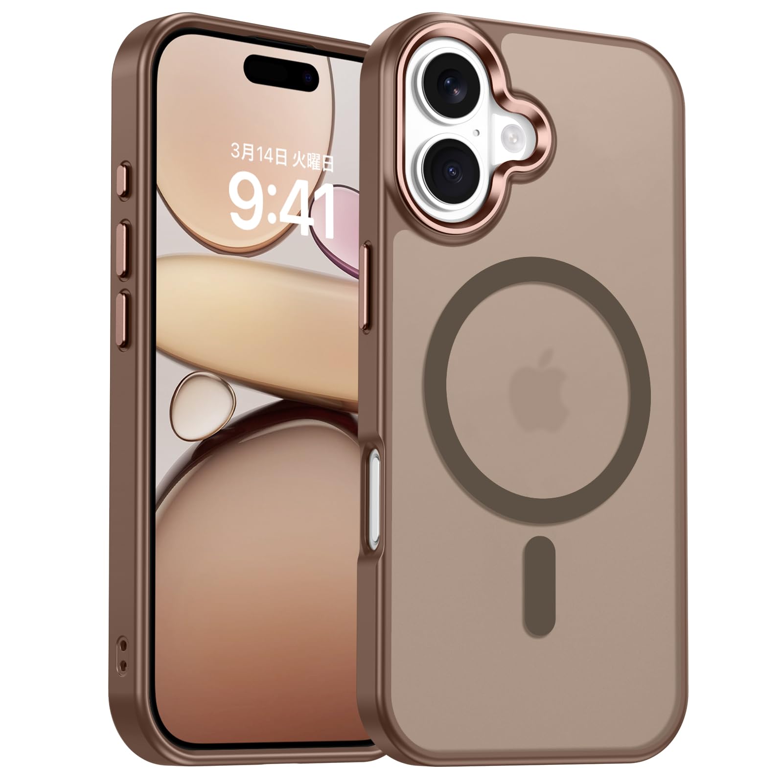 落ち着いた色味 DOMAVER iphone17ケース magsafe 半透明 傷に強い背面 滑り止め 黄ばみなし マット質感 ストラップホール付き 画面レンズ保護 指紋防止 耐衝撃 あいふおん17ケース 6.3インチ ベージュ