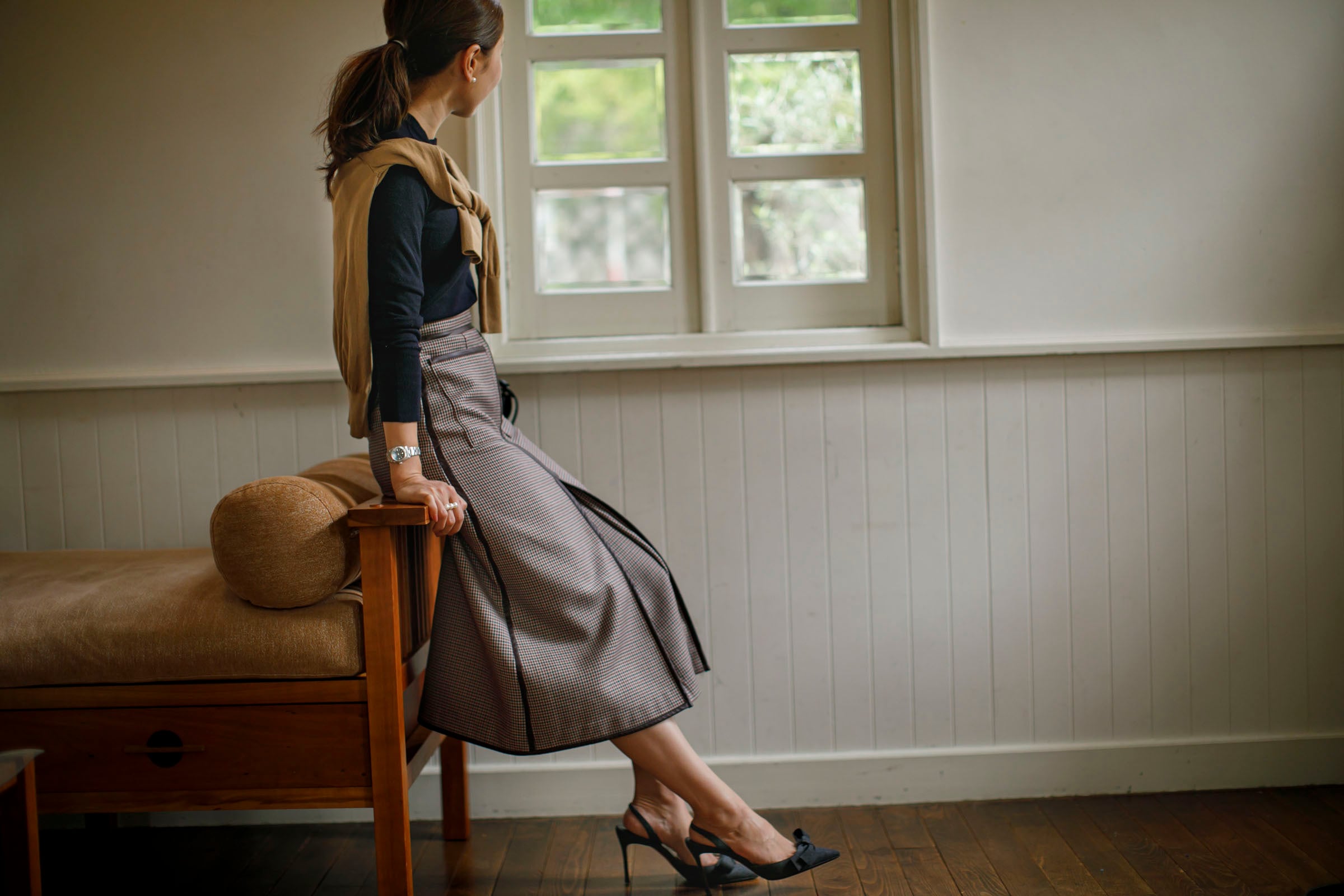 レザーパイピングチェックスカート | Bluelea 