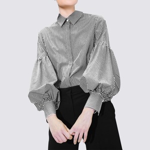 ランタンスリーブシャツ　ストライプブラウス　G0380