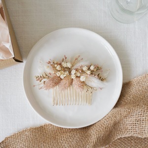 PRESERVED FLOWER HAIR COMB / white,pink