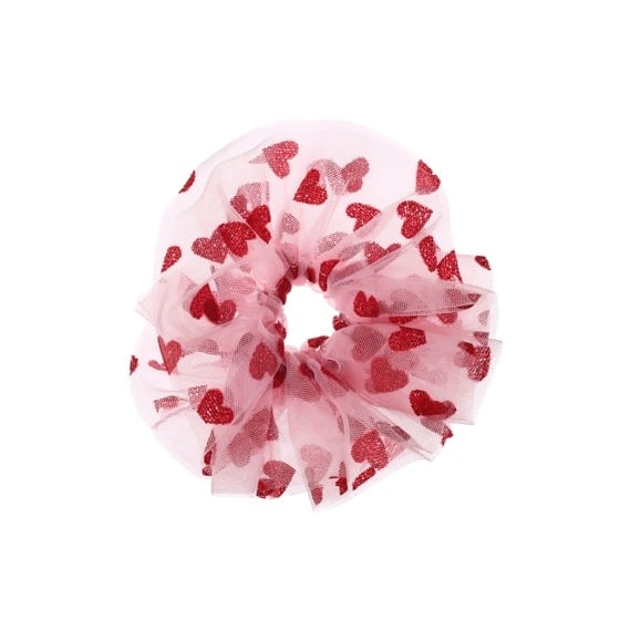 H2506P:Sweet Hearts Tulle Scrunchie-PINK
