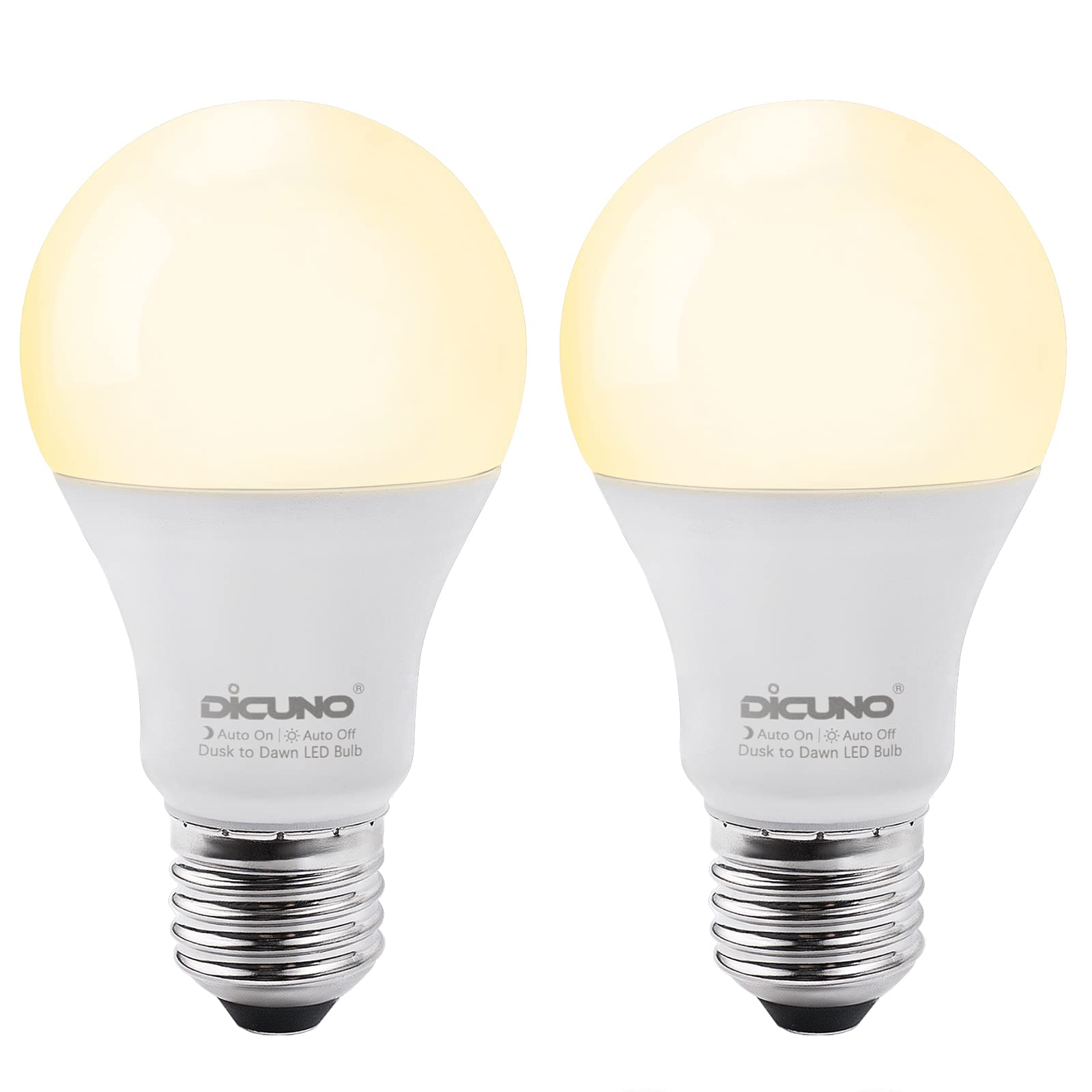 【人感センサーなし】DiCUNO E26口金 LED電球 明るさセンサー 電球色 9W 60W相当 800lm 2700k 明暗センサ電球 明るさで点灯消灯 防犯ライト 非調光 省エネ PSE認証済み 2個入