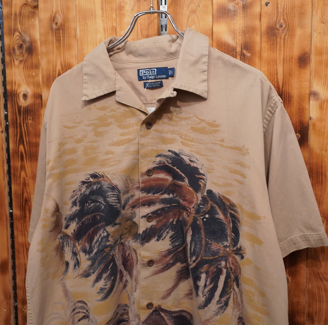 名作 90s ラルフローレンVINTAGE CAMP シャツ パームツリー L 90s ralphlauren vintage camp パームツリー L/開襟シャツ オープン