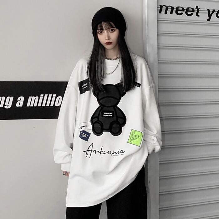 スタイルルーズカジュアルセーター スプリングジャケット レディース刺繍ラウンドネック長袖スリーブ ロング ストリート 春物 Oネック ケッペル2607279068