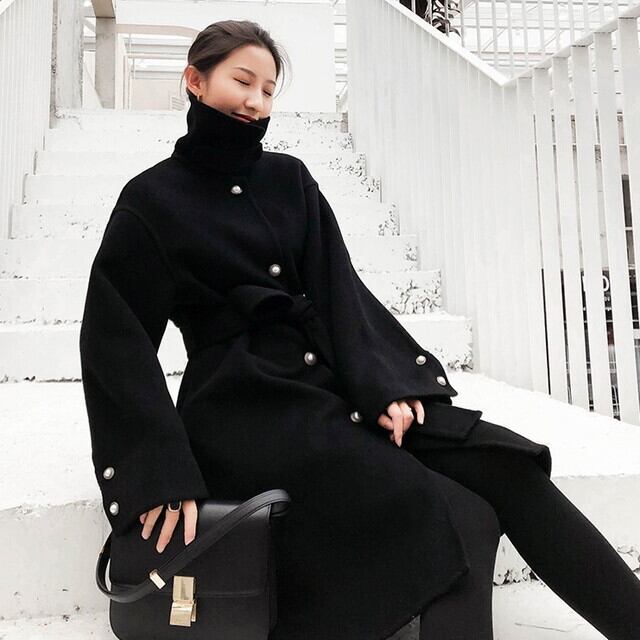 コート レディース コートジャケットレディース ロングコート コートロング丈 ウールロングコート ウールのコート 黒コートレディース パールボタン 黒いコート 上品コート きれいめ 秋 冬 P6340 Kirari きらり