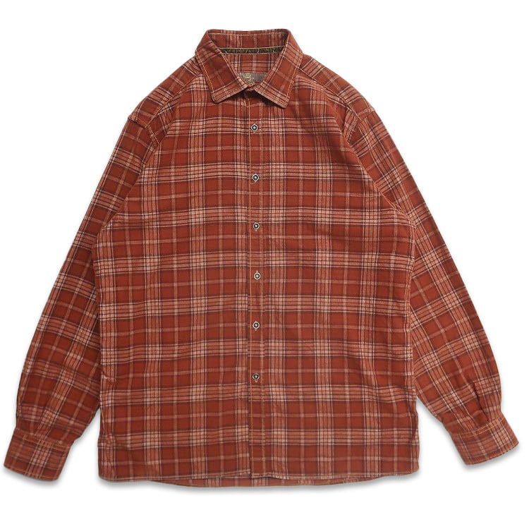 コーデュロイ切り替え　ベロア調　長袖シャツ　えんじ　古着6AS3 50s ビンテージ ☆ PILGRIM ピルグリム 細畝 コーデュロイ