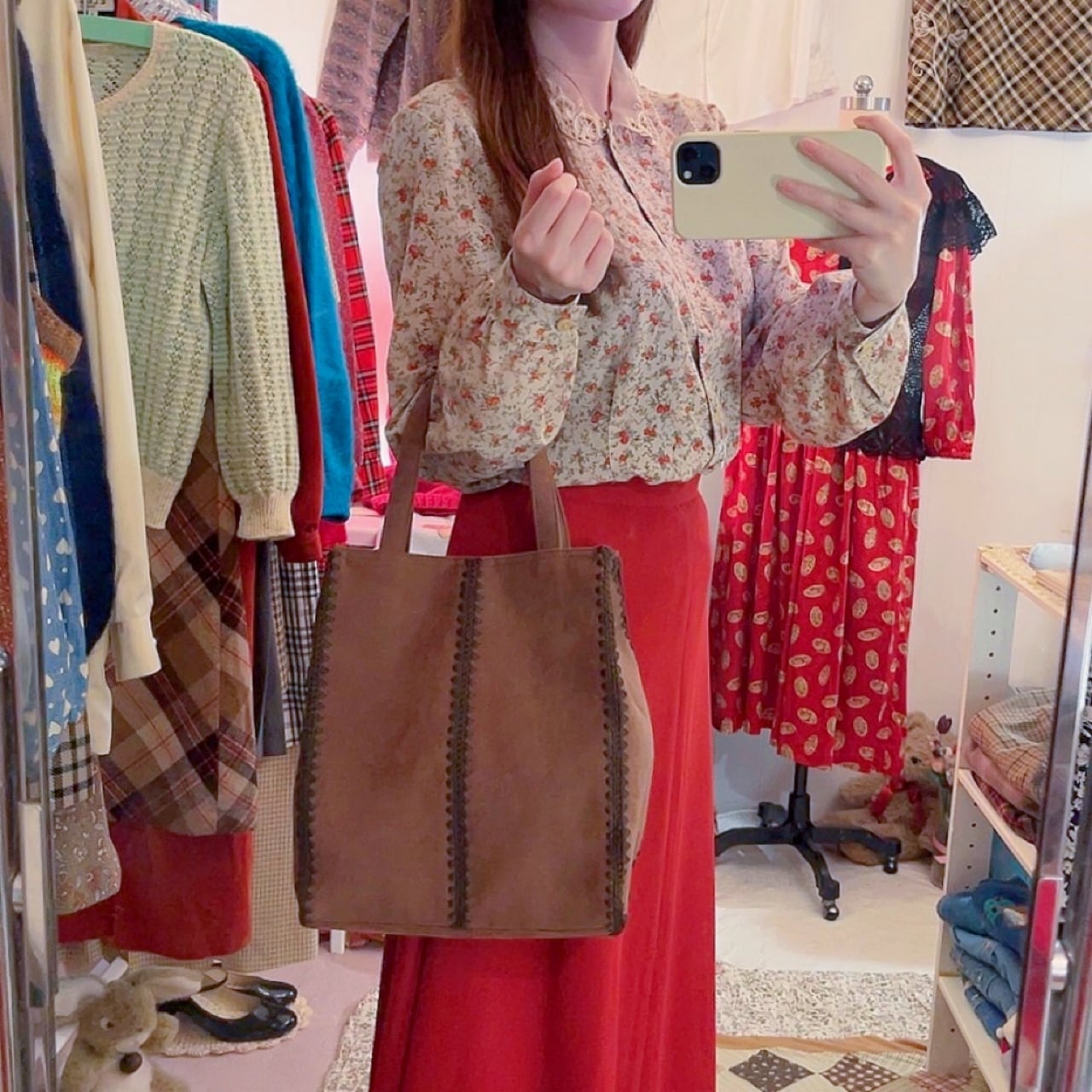 brown suede hand bag