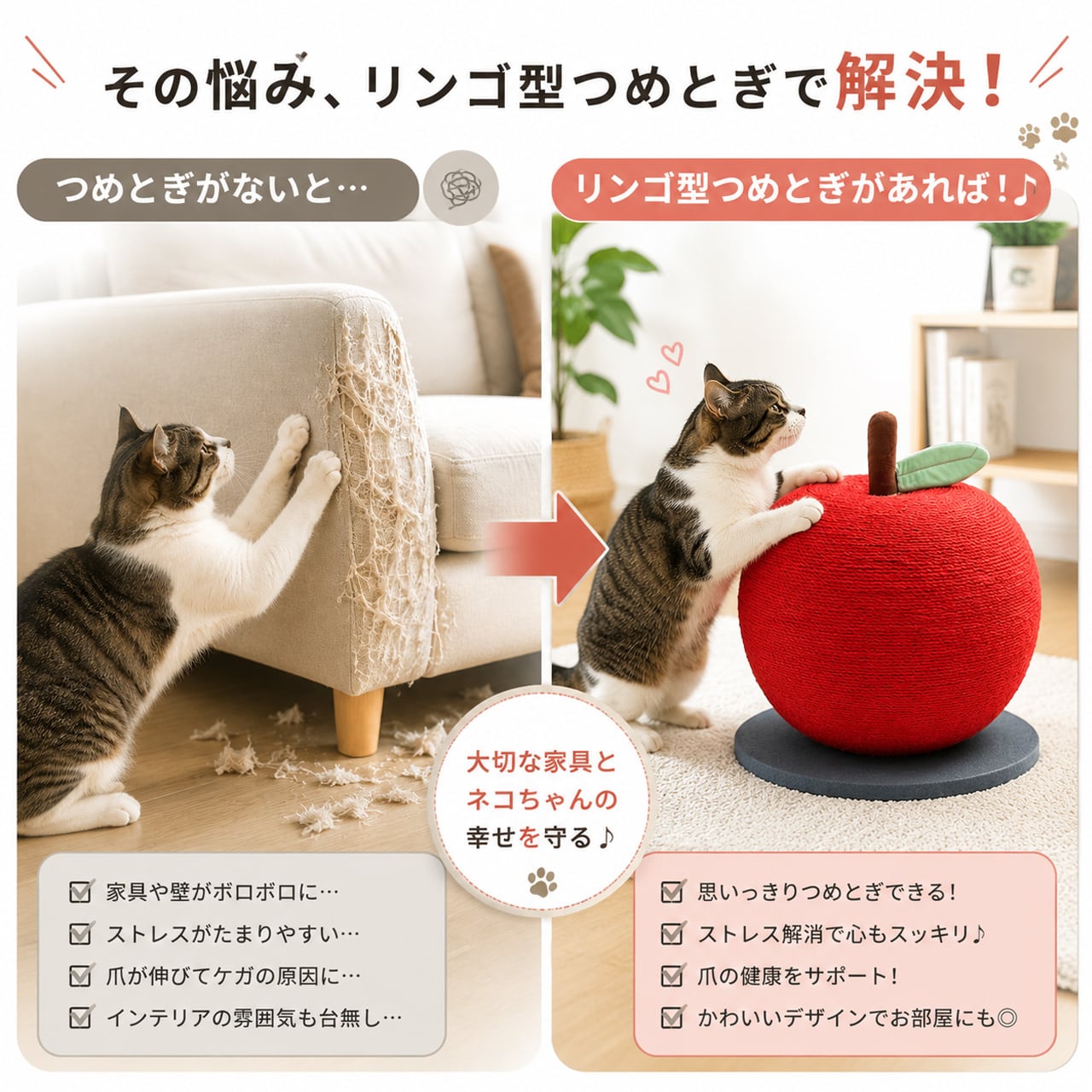 JL87 .りんご型キャットスクラッチャー（猫用爪とぎ）-3 色展開 | COCOFID
