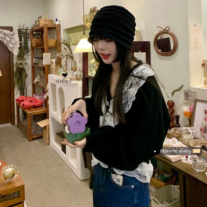 スタンダードブラックニットセーター レディースルーズカーディガンスプリング薄手トップス コート レトロ 春物 モンロー47355760544