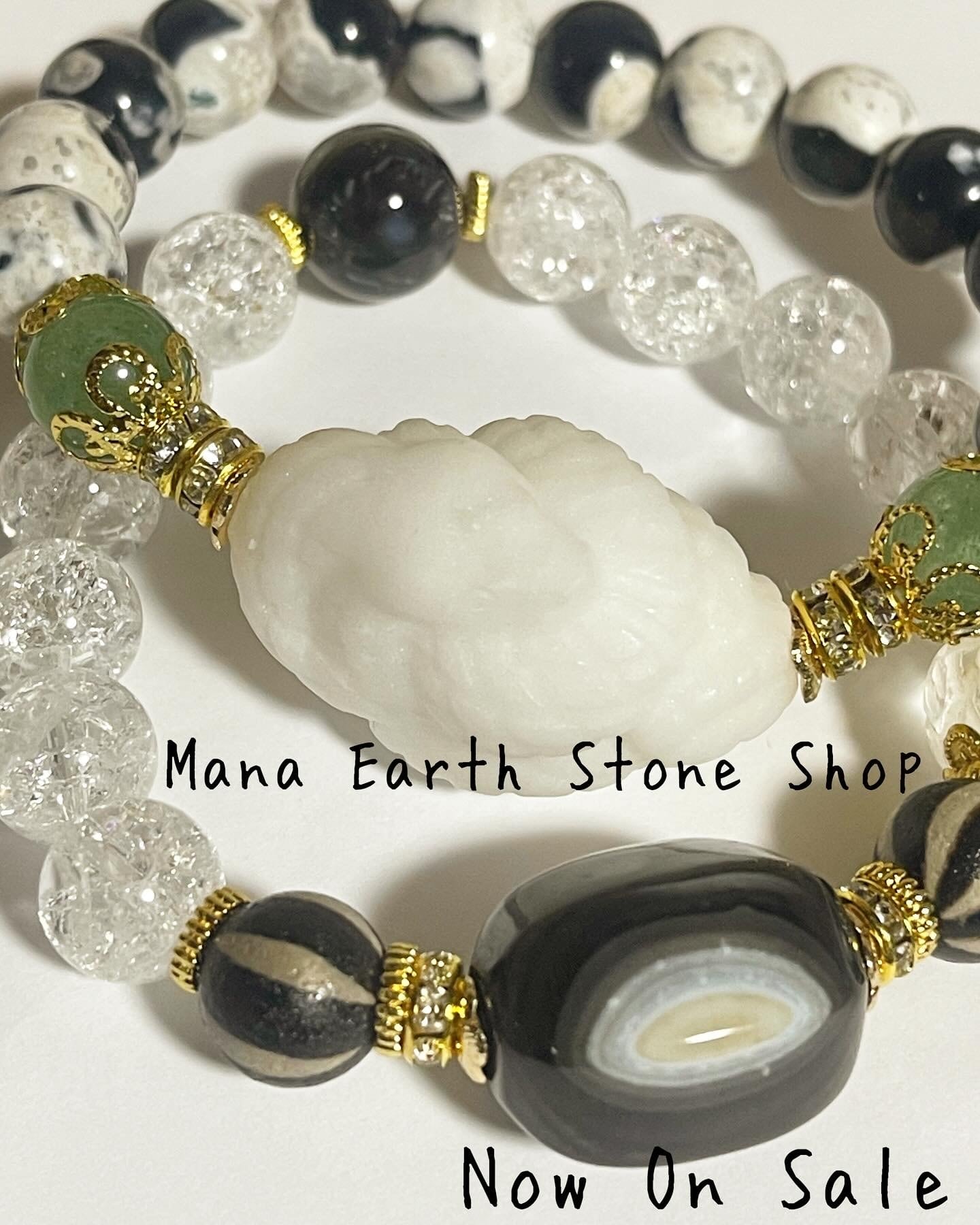 ペルー産アマゾナイト天珠 ブレスレット 白蛇 虎牙