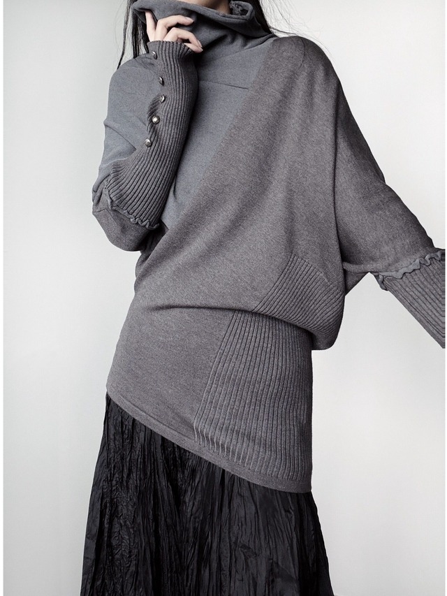 Asymmetric cowl neck tunic knit 2color [T2965]